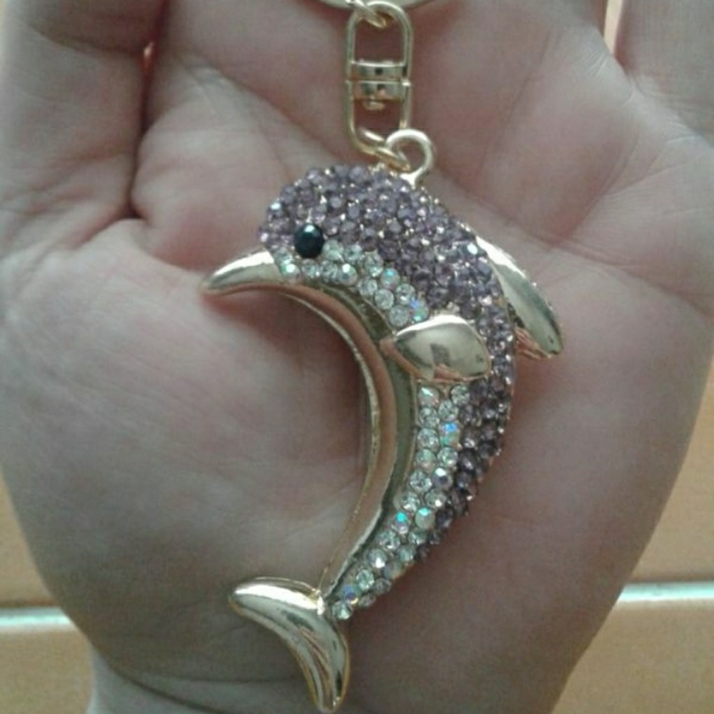 High Quality rhinestone dolphin key chain